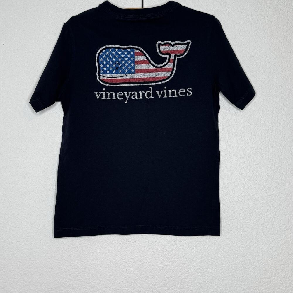 Vineyard Vines Boys Short Sleeve Tee Size 6 Navy Whale American Flag Cotton - Picture 1 of 3